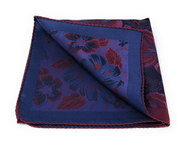Double Sided Jacquard Red Floral Pocket Square - Wilmok