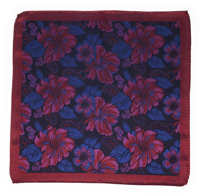 Double Sided Jacquard Red Floral Pocket Square - Wilmok