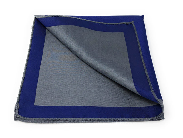 Double Sided Jacquard Solid Blue Silver Pocket Square - Wilmok