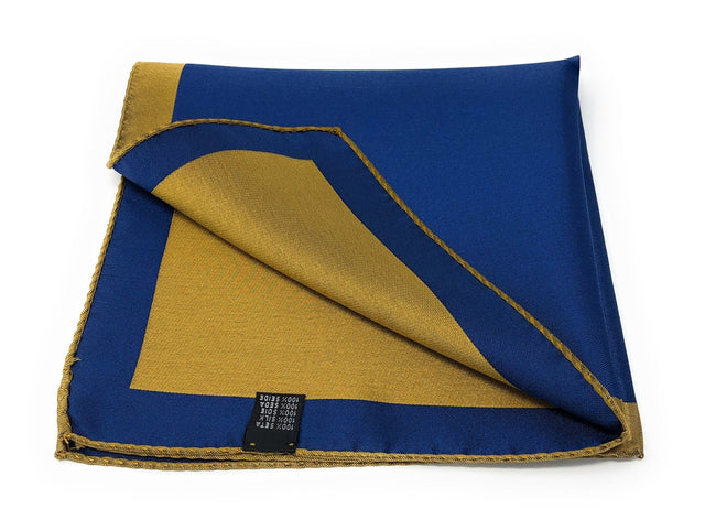 Double Sided Jacquard Solid Blue Yellow Pocket Square - Wilmok