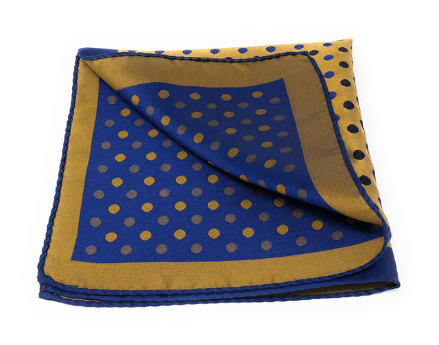 Double Sided Jacquard Yellow Blue Polka Dot Pocket Square - Wilmok