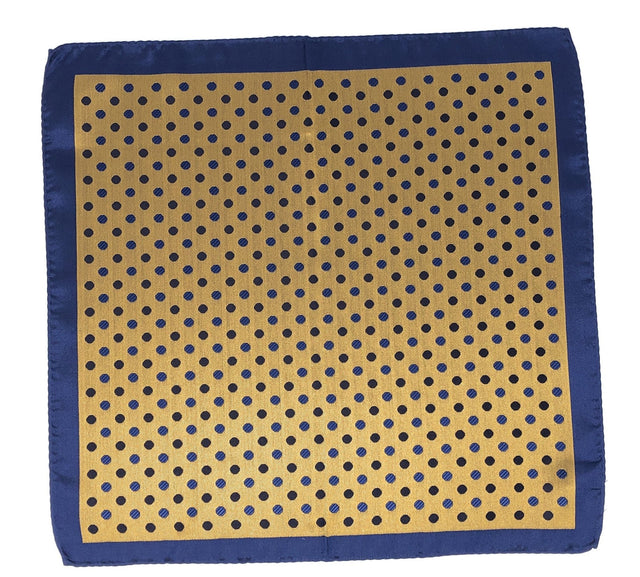 Double Sided Jacquard Yellow Blue Polka Dot Pocket Square - Wilmok