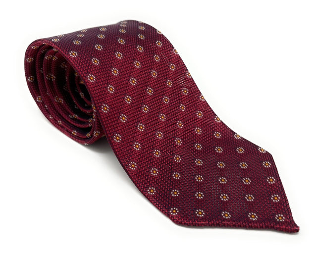 Grenadine Garza Unlined Hand-Rolled Red Floral Tie - Wilmok