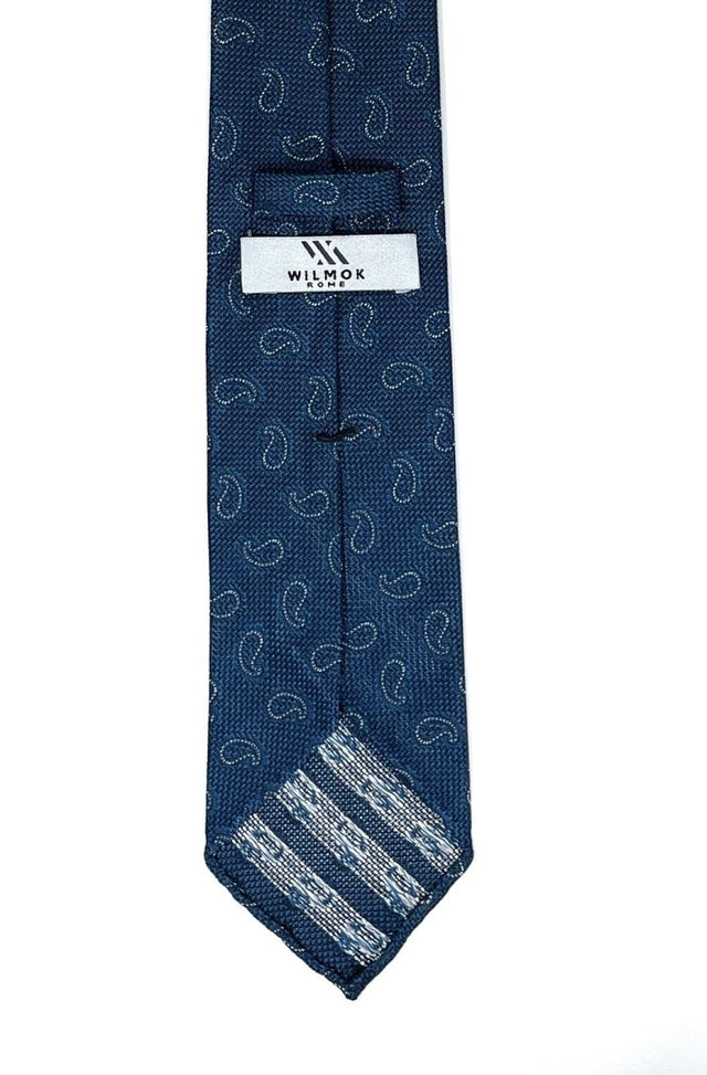 Grenadine Garza Unlined Luxury Hand-Rolled Acqua Blue Paisley Tie - Wilmok