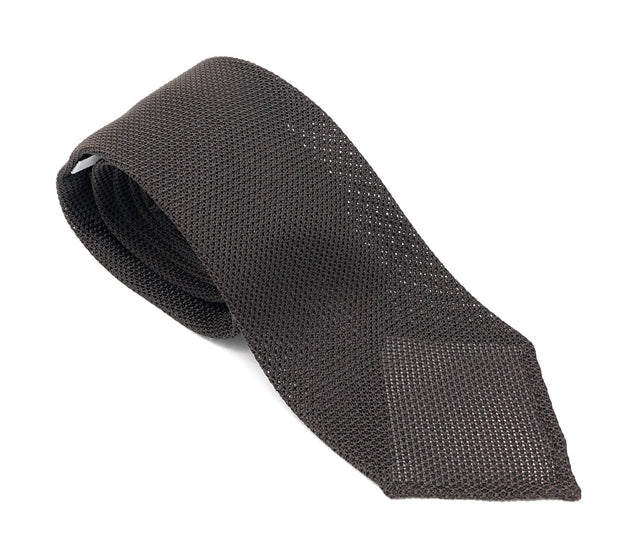 Grenadine Untipped Luxury Hand-Rolled Dark Brown Tie - Wilmok