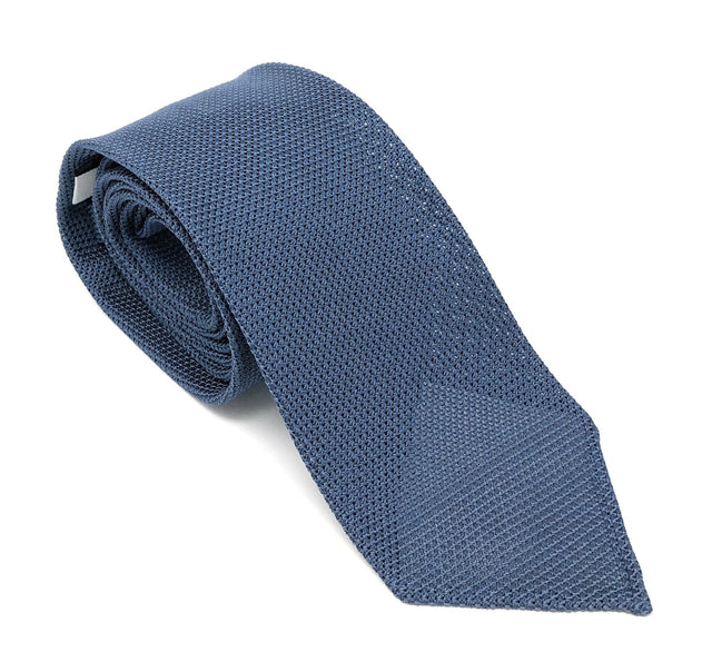 Grenadine Untipped Luxury Hand-Rolled Steel Blue Tie - Wilmok