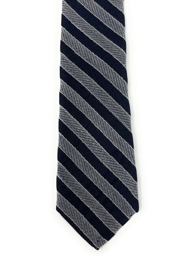 Grey Blue Striped Cashmere & Wool Tie - Wilmok