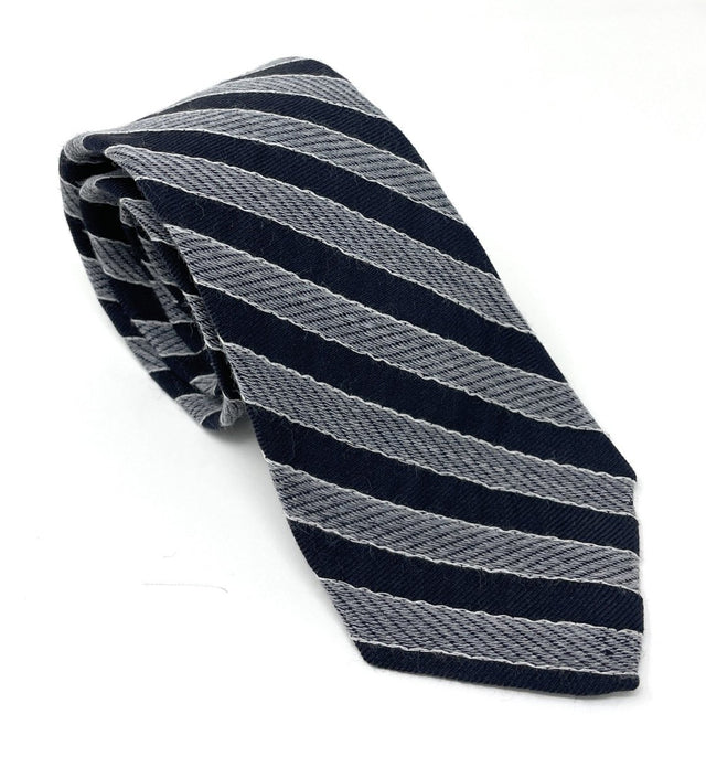 Grey Blue Striped Cashmere & Wool Tie - Wilmok
