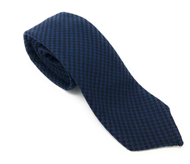 Italian Blue Dogtooth Check Wool Tie - Wilmok