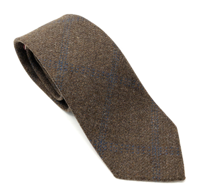 Italian Dark Brown Plaid Handmade Wool Tie - Wilmok