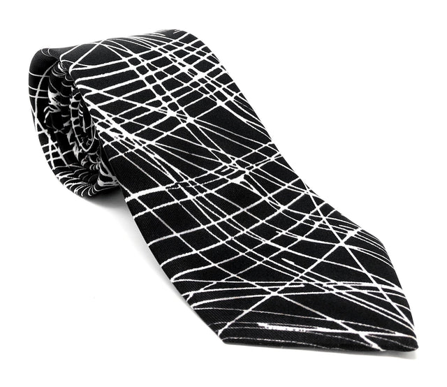 Italian Printed Black White Abstract Silk Tie - Wilmok