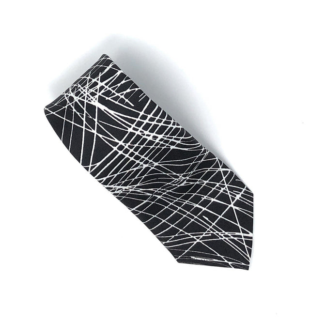 Italian Printed Black White Abstract Silk Tie - Wilmok