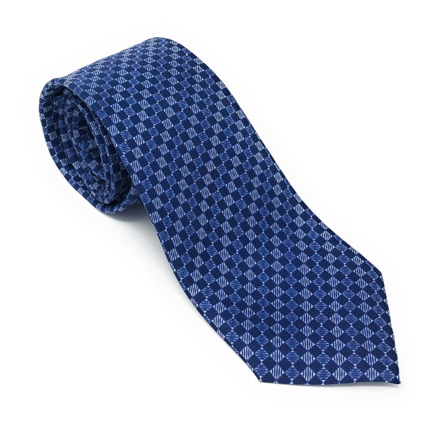 Italian Printed Blue Checkered Silk Tie - Wilmok