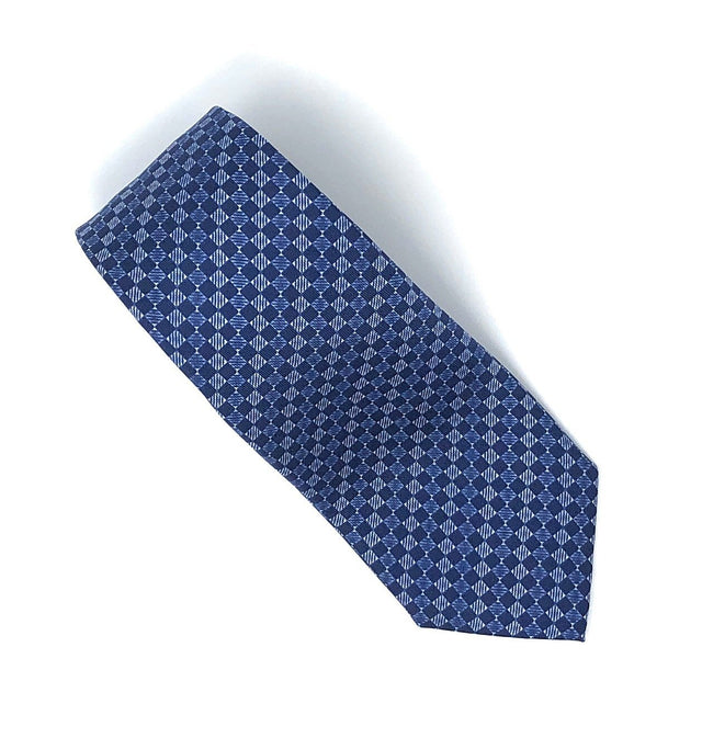 Italian Printed Blue Checkered Silk Tie - Wilmok