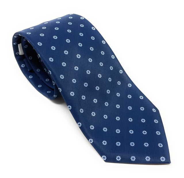 Italian Printed Blue Circular Floral Silk Tie - Wilmok