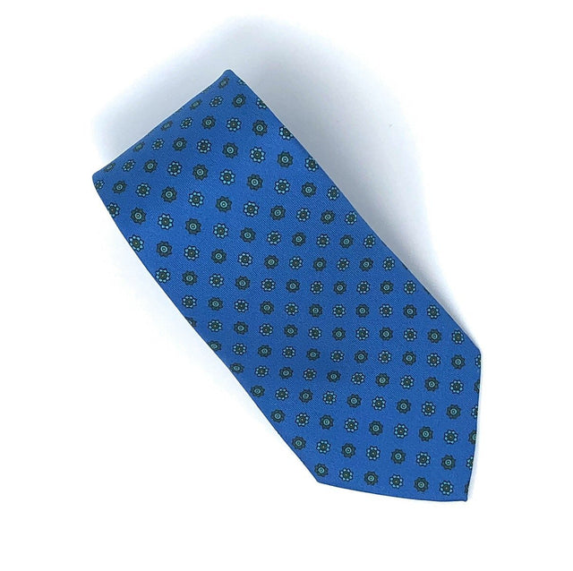 Italian Printed Blue Green Floral Silk Tie - Wilmok