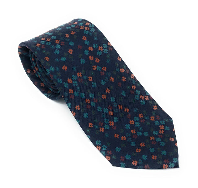 Italian Printed Blue Mix Floral Silk Tie - Wilmok