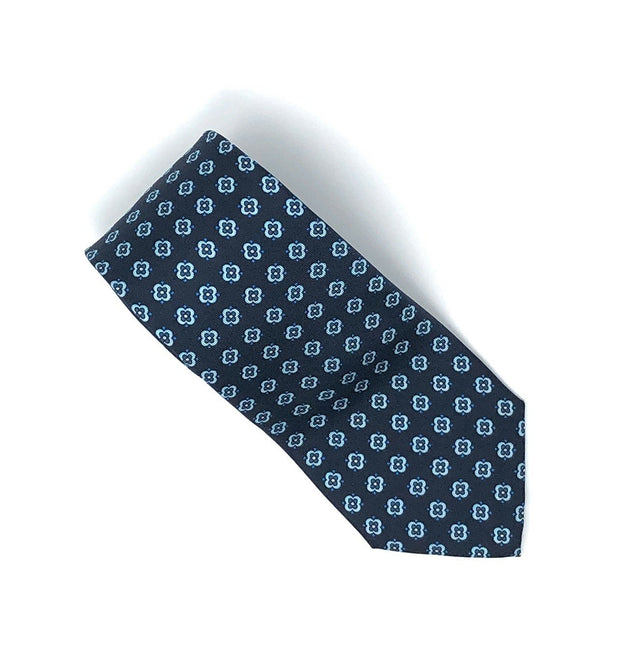 Italian Printed Blue Square Floral Silk Tie - Wilmok