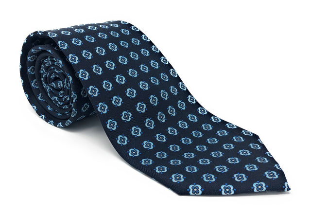 Italian Printed Blue Square Floral Silk Tie - Wilmok