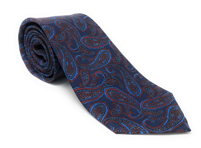 Italian Printed Blue Vintage Paisley Silk Tie - Wilmok
