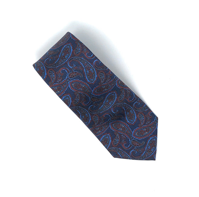 Italian Printed Blue Vintage Paisley Silk Tie - Wilmok