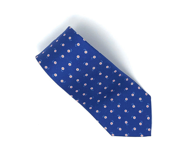 Italian Printed Blue White Flowers Silk Tie - Wilmok