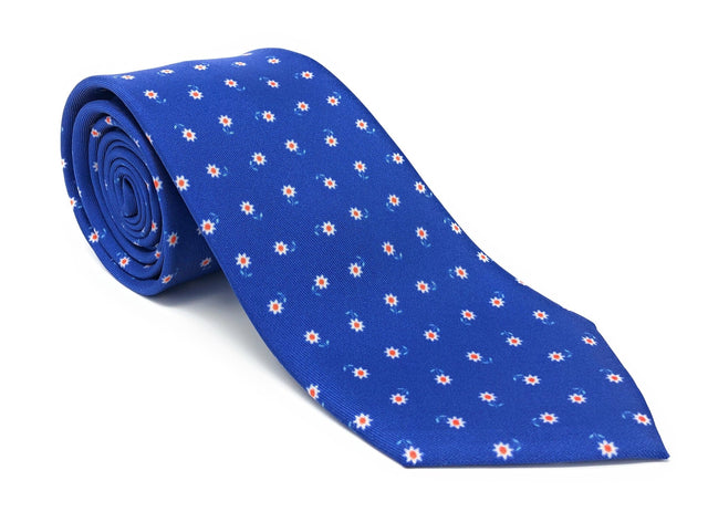 Italian Printed Blue White Flowers Silk Tie - Wilmok