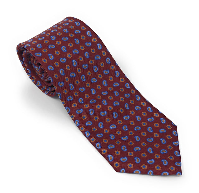 Italian Printed Brown Micro Paisley Silk Tie - Wilmok