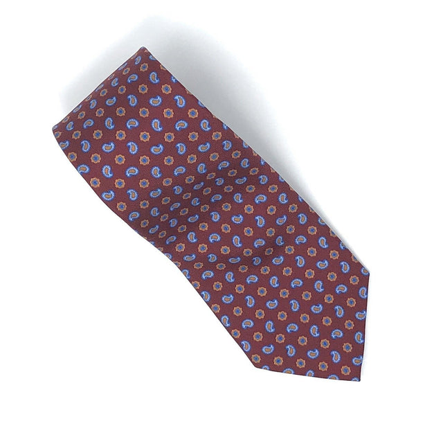 Italian Printed Brown Micro Paisley Silk Tie - Wilmok