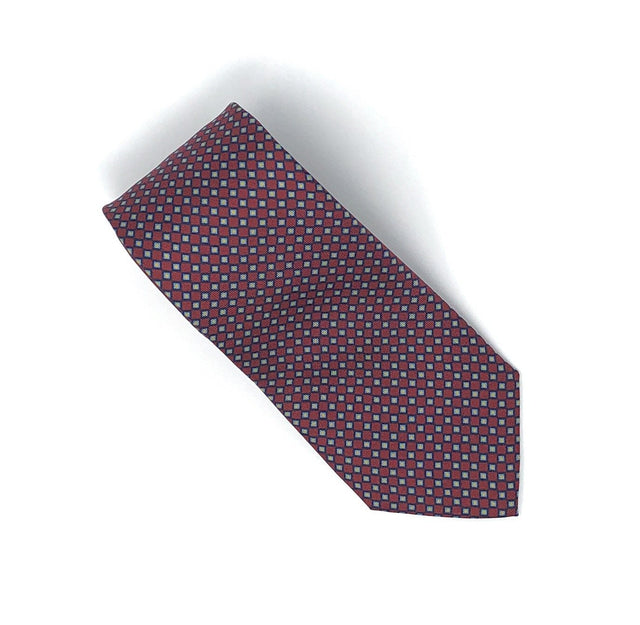 Italian Printed Checkered Dark Red Silk Tie - Wilmok