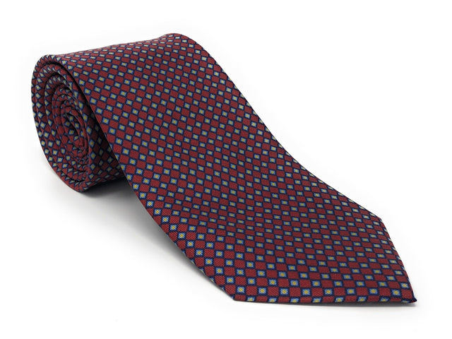 Italian Printed Checkered Dark Red Silk Tie - Wilmok