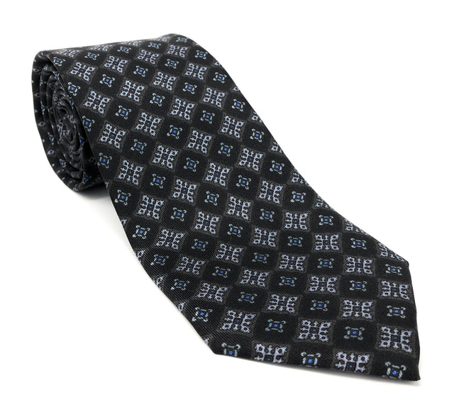 Italian Printed Diamond Cube Black Silk Tie - Wilmok