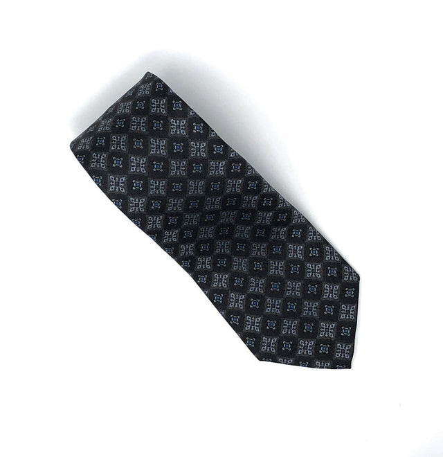 Italian Printed Diamond Cube Black Silk Tie - Wilmok