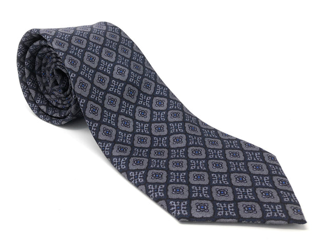 Italian Printed Diamond Floral Grey Silk Tie - Wilmok