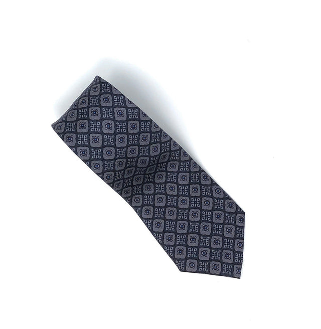 Italian Printed Diamond Floral Grey Silk Tie - Wilmok