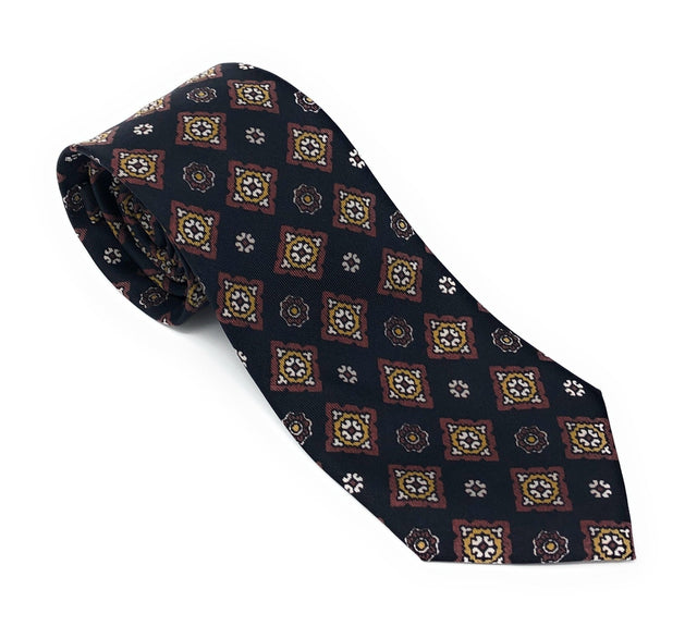 Italian Printed Diamond Floral Silk Tie - Wilmok