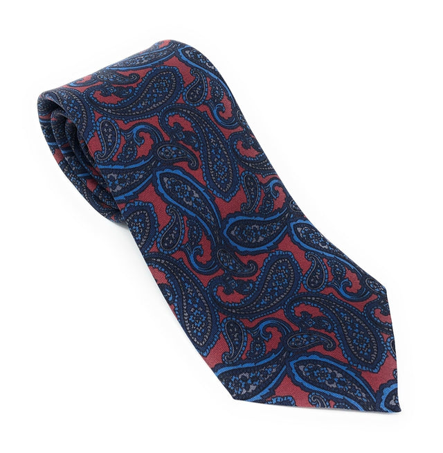 Italian Printed Maroon Blue Paisley Silk Tie - Wilmok