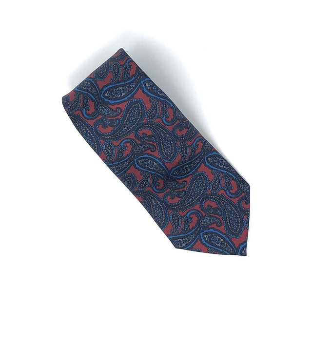 Italian Printed Maroon Blue Paisley Silk Tie - Wilmok