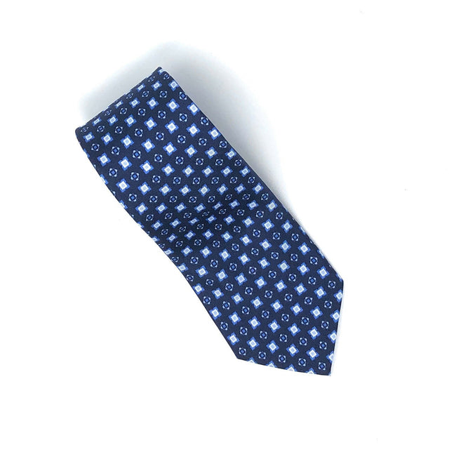 Italian Printed Navy Blue Cube Mix Silk Tie - Wilmok