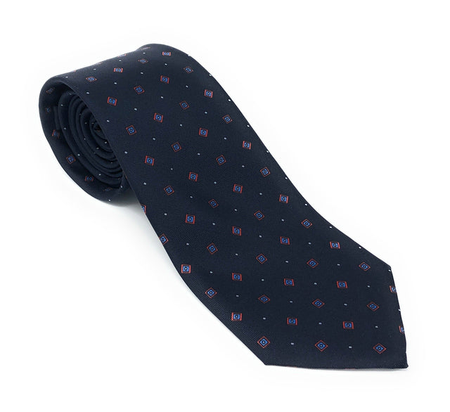 Italian Printed Navy Blue Cube Pattern Silk Tie - Wilmok