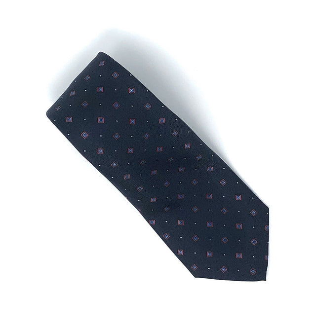 Italian Printed Navy Blue Cube Pattern Silk Tie - Wilmok