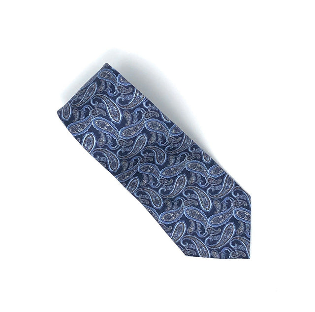 Italian Printed Navy Blue Vintage Paisley Silk Tie - Wilmok