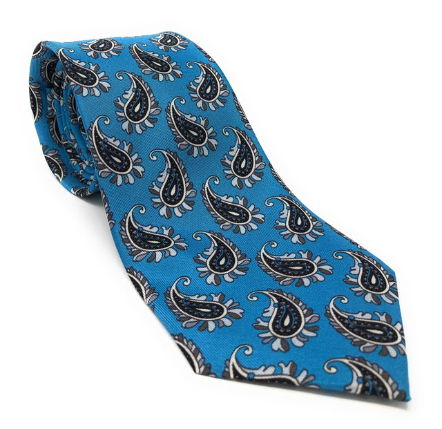 Italian Printed Sea Blue Paisley Silk Tie - Wilmok