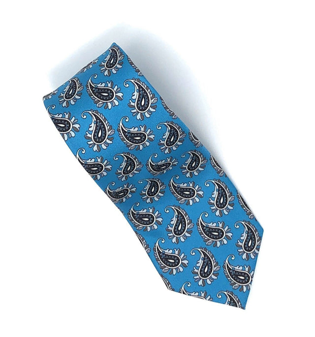 Italian Printed Sea Blue Paisley Silk Tie - Wilmok