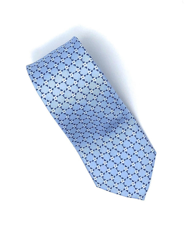 Italian Printed Sky Blue Chain Silk Tie - Wilmok