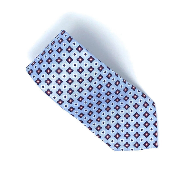 Italian Printed Sky Blue Cube Pattern Silk Tie - Wilmok