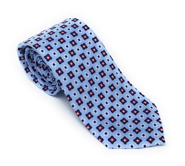 Italian Printed Sky Blue Cube Pattern Silk Tie - Wilmok