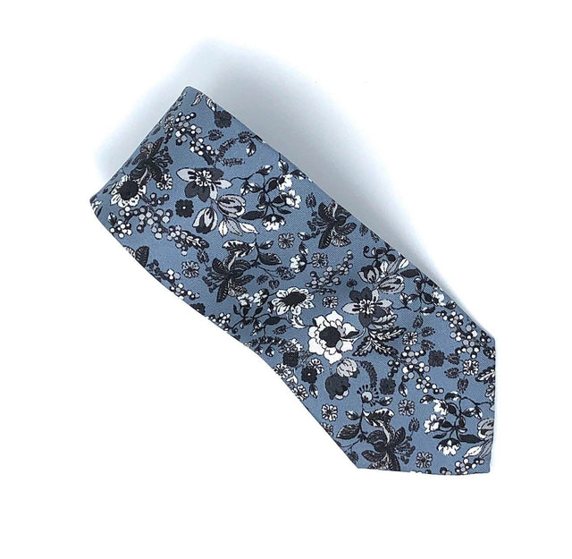 Italian Printed Sky Blue Floral Silk Tie - Wilmok