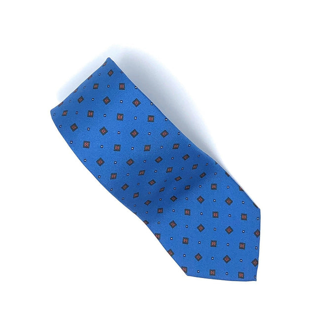 Italian Printed Sky Blue Micro Cube Mix Silk Tie - Wilmok