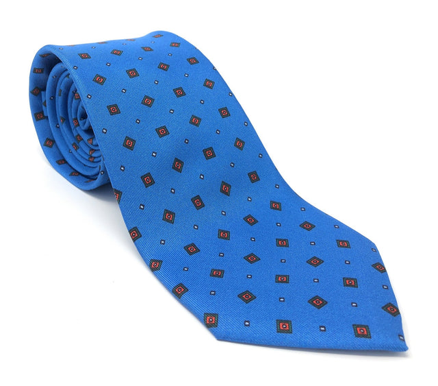 Italian Printed Sky Blue Micro Cube Mix Silk Tie - Wilmok